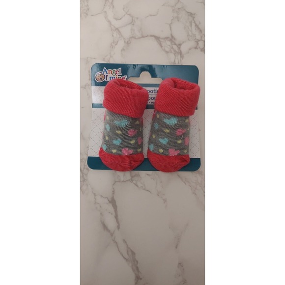 Angel of Mine Baby Booties Pink Hearts Grey Teal Yellow Turquoise Aqua Pastel B8 - Picture 1 of 1